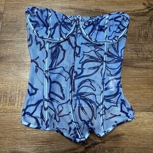 Blue Patterned Corset Top